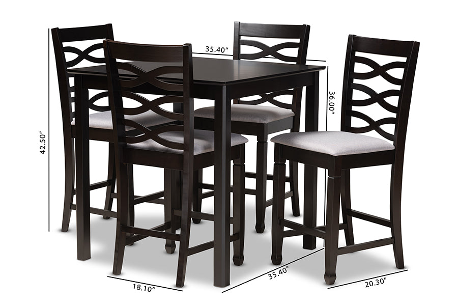 Lanier Modern and Contemporary Grey Fabric Upholstered Espresso Brown Finished 5-Piece Wood Pub Set