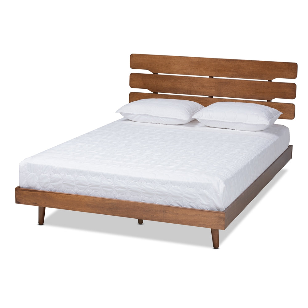 Anzia Mid-Century Modern Walnut Finished Wood Queen Size Platform Bed