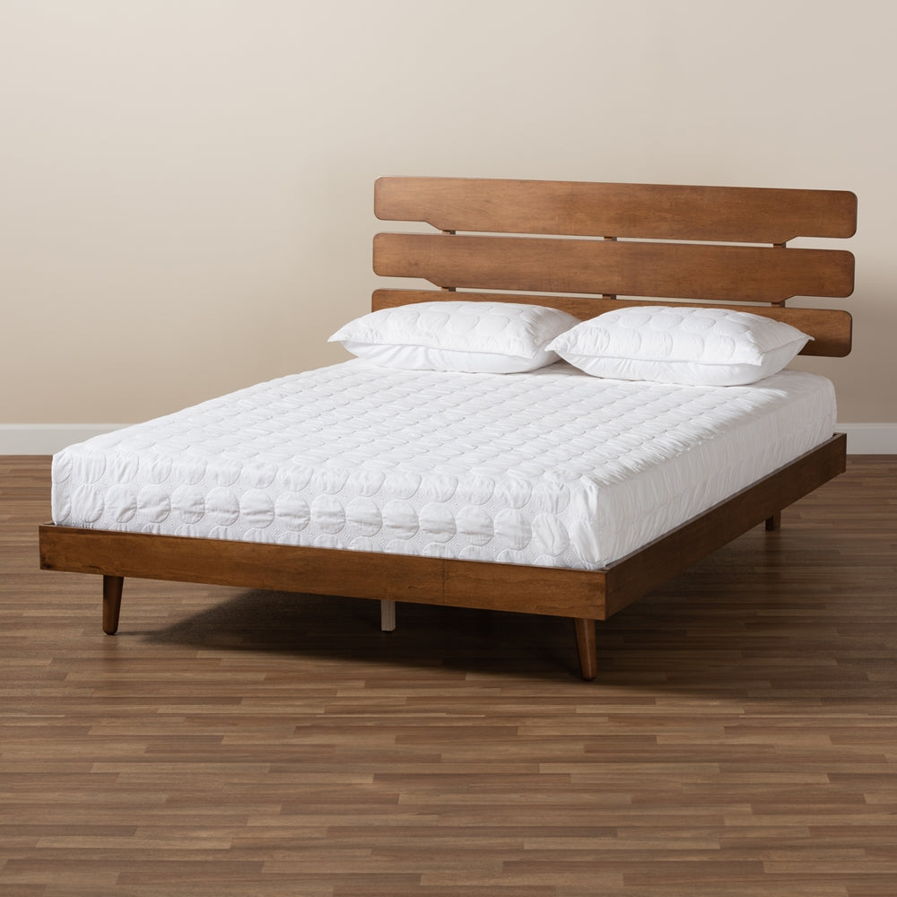 Anzia Mid-Century Modern Walnut Finished Wood Queen Size Platform Bed