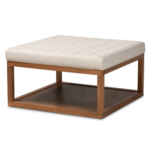 Alvere Modern and Contemporary Beige Fabric Upholstered Walnut Finished Cocktail Ottoman