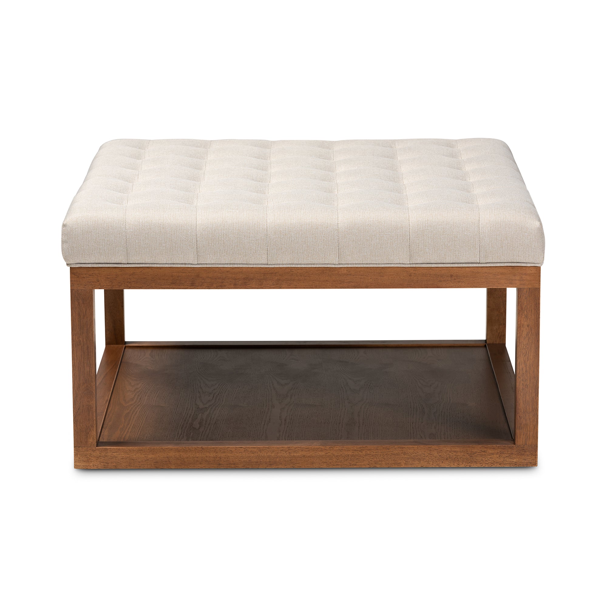 Alvere Modern and Contemporary Beige Fabric Upholstered Walnut Finished Cocktail Ottoman
