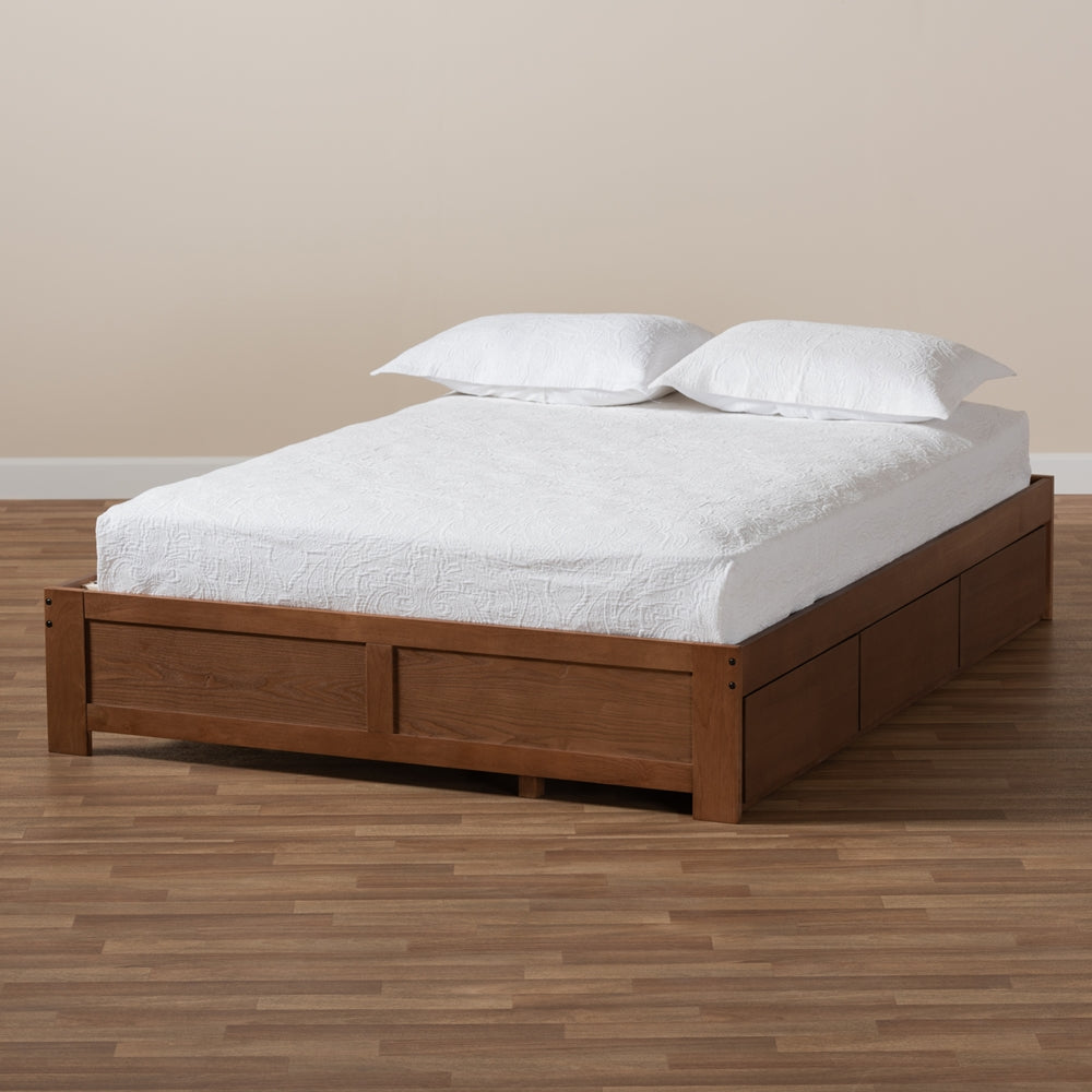 Wren Walnut Finished 3-Drawer Queen Size Platform Storage Bed Frame