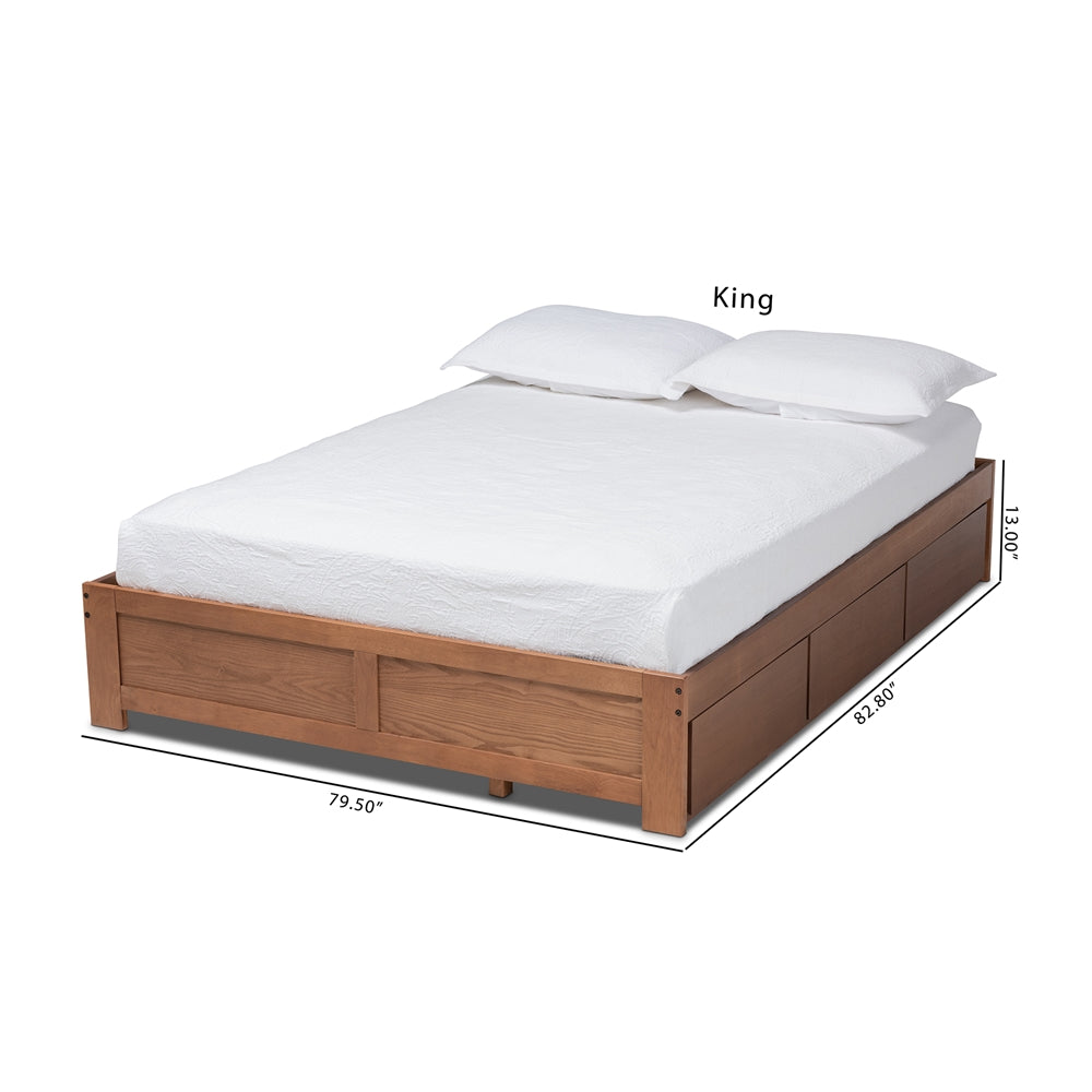 Wren Walnut Finished 3-Drawer King Size Platform Storage Bed Frame