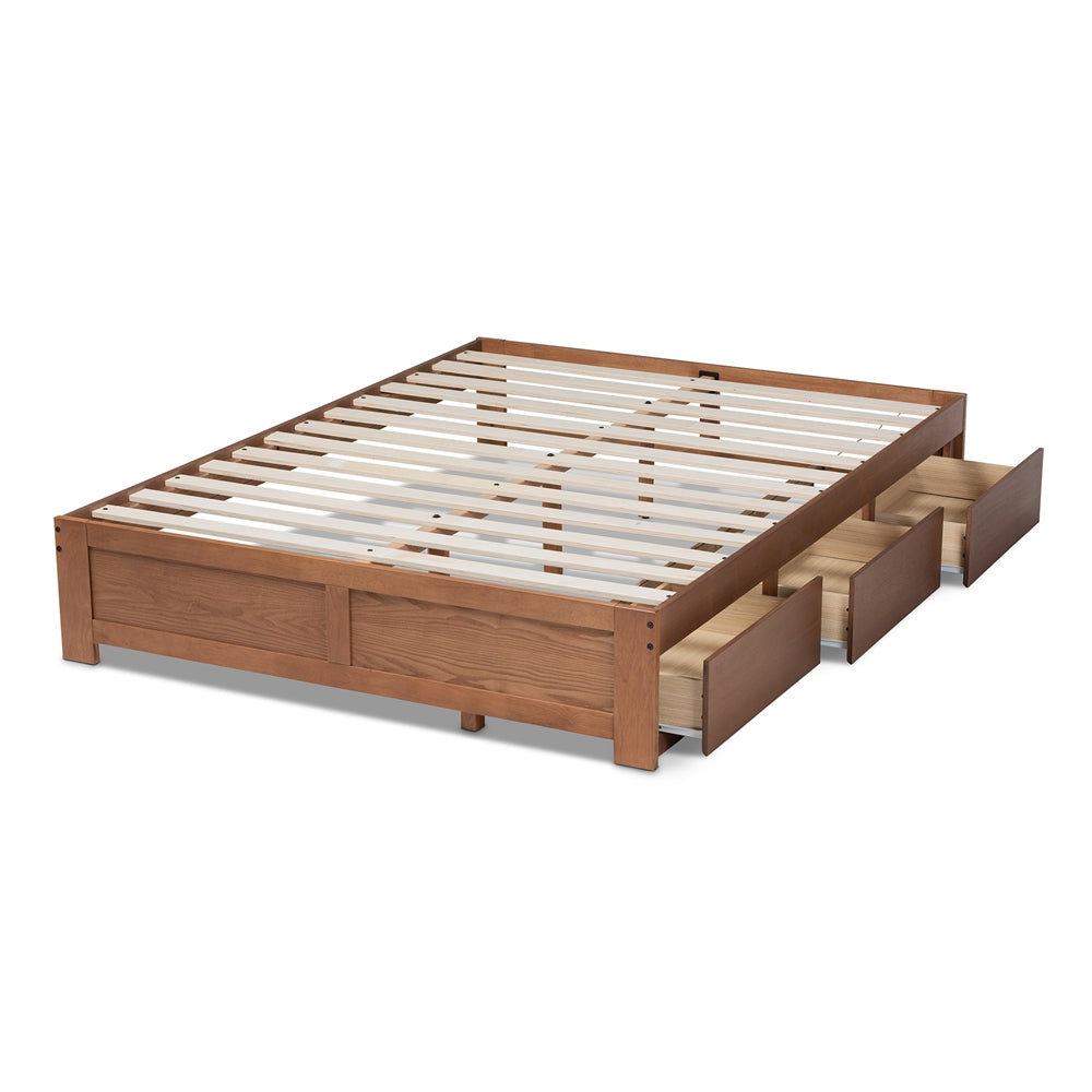 Wren Walnut Finished 3-Drawer King Size Platform Storage Bed Frame