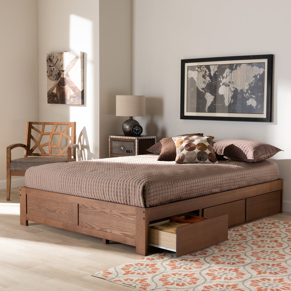 Wren Walnut Finished 3-Drawer Full Size Platform Storage Bed Frame