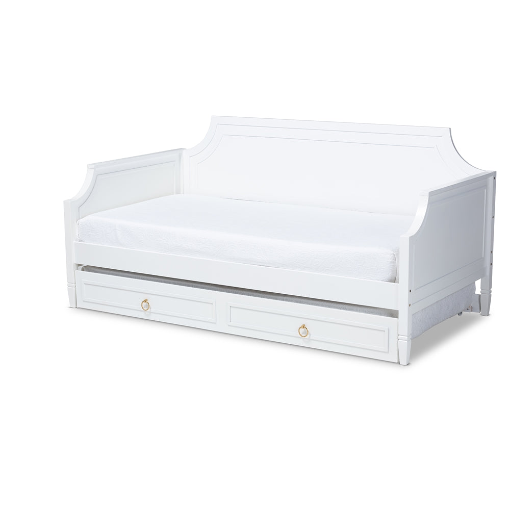 Mariana Twin Size Daybed White Wood Classic Design with Trundle