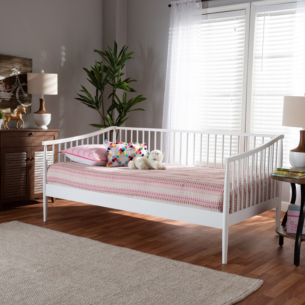 Renata Classic And Traditional White Finished Wood Twin Size Spindle Daybed