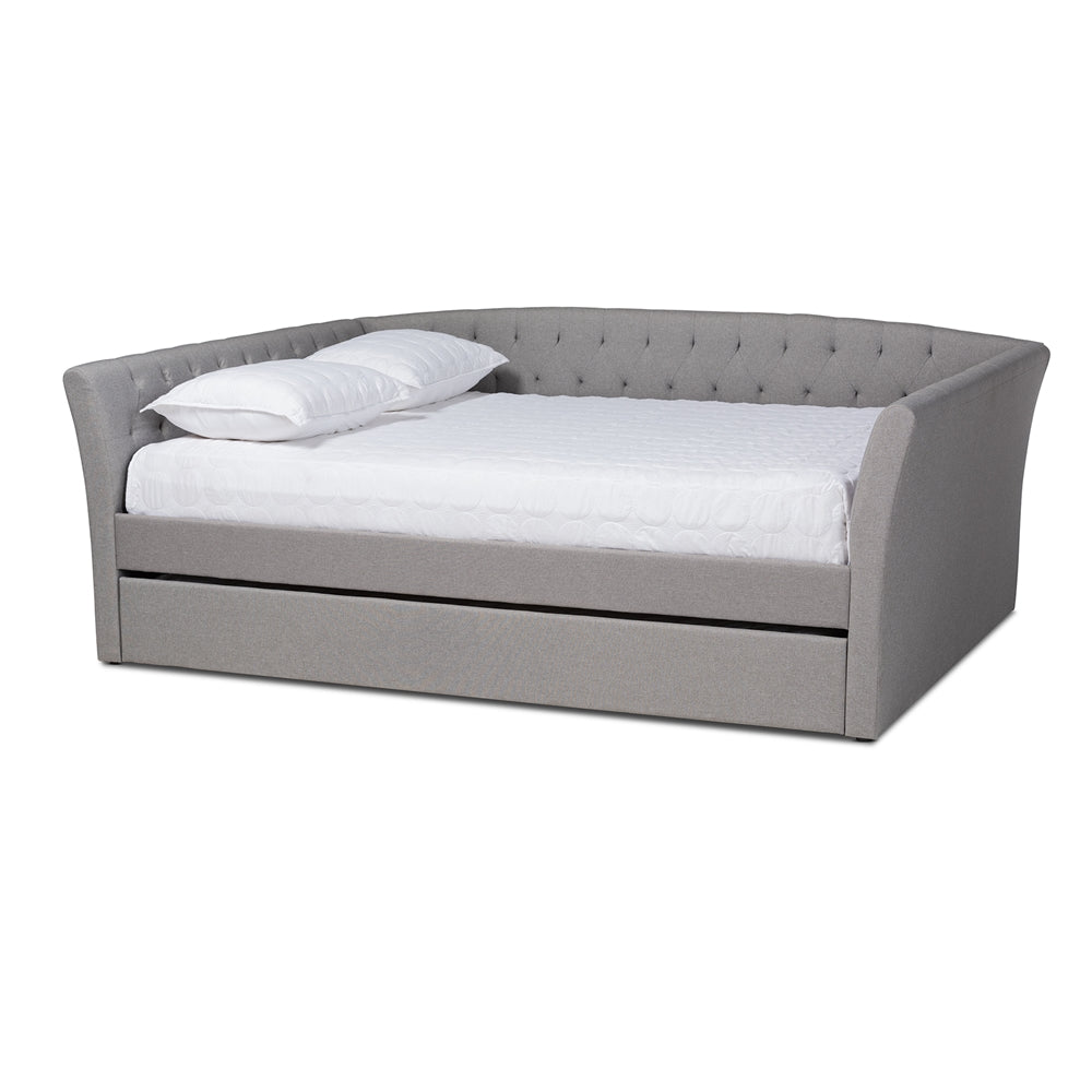 Delora Modern And Contemporary Dark Grey Fabric Upholstered Queen Size Daybed With Roll-Out Trundle Bed