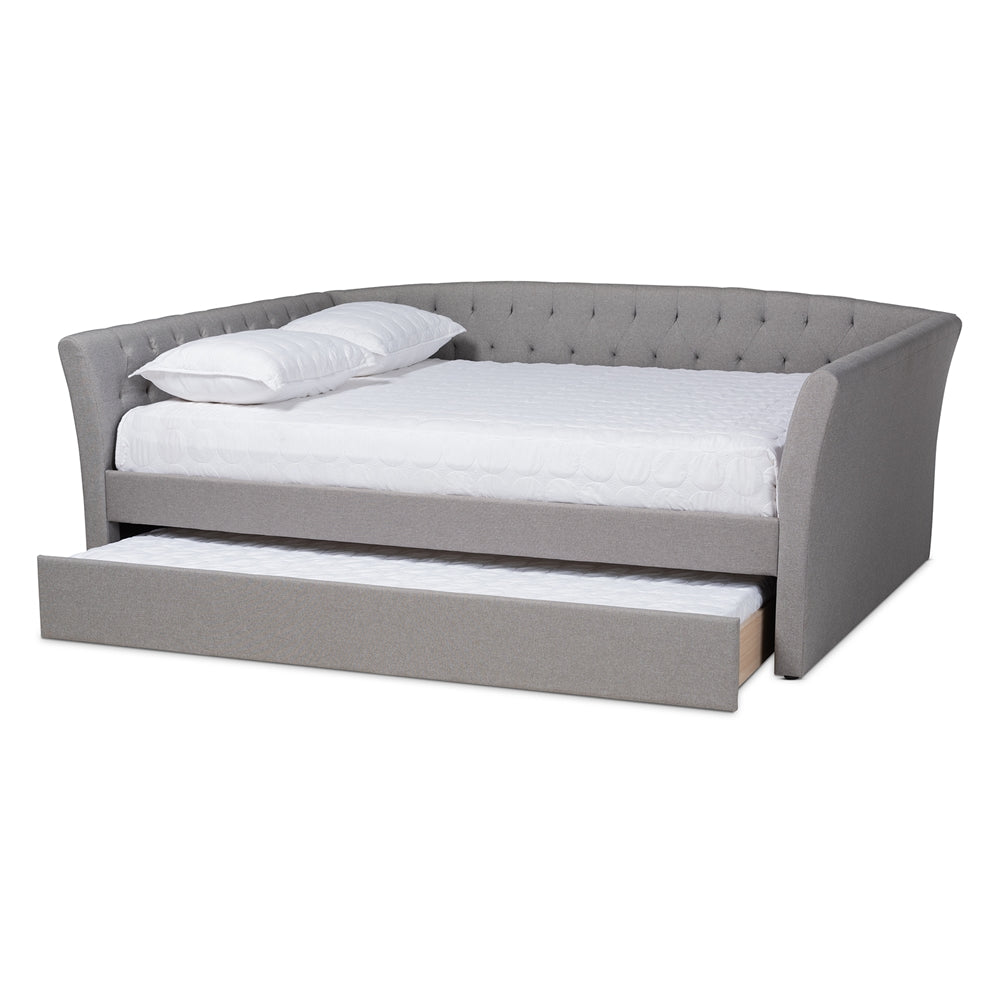 Delora Modern And Contemporary Dark Grey Fabric Upholstered Queen Size Daybed With Roll-Out Trundle Bed