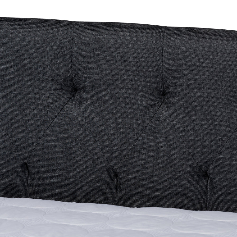 Delora Modern And Contemporary Dark Grey Fabric Upholstered Queen Size Daybed With Roll-Out Trundle Bed