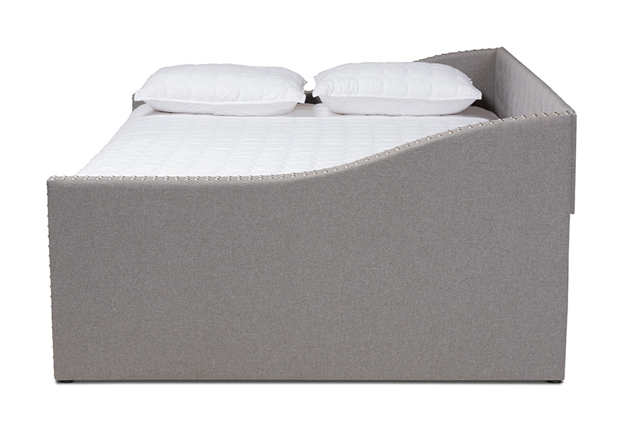Haylie Full Daybed Light Grey Fabric Contemporary with Trundle
