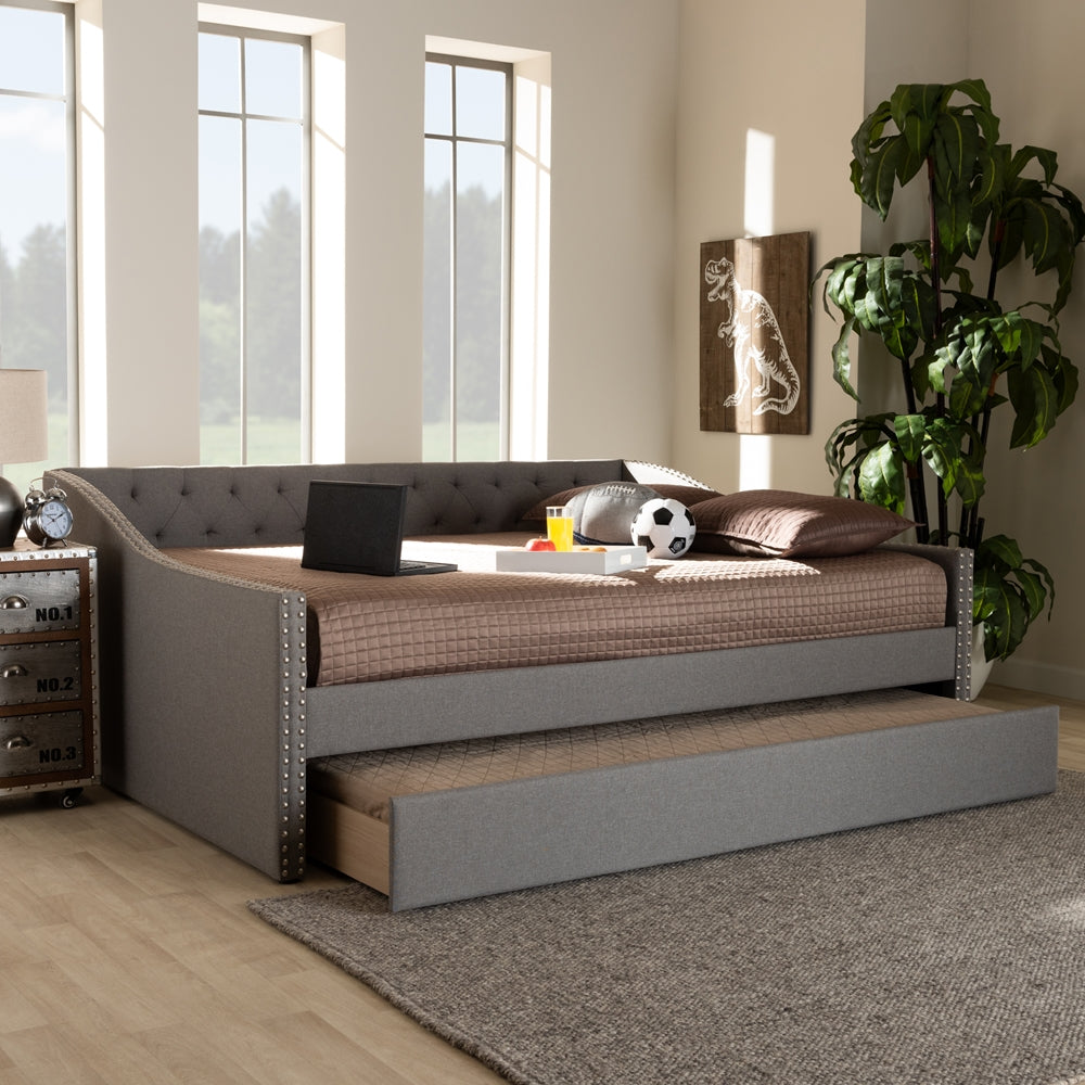 Haylie Full Daybed Light Grey Fabric Contemporary with Trundle