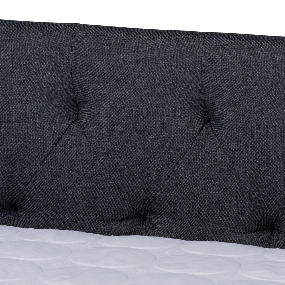 Haylie Modern and Contemporary Dark Grey Fabric Upholstered Queen Size Daybed with Roll-Out Trundle Bed