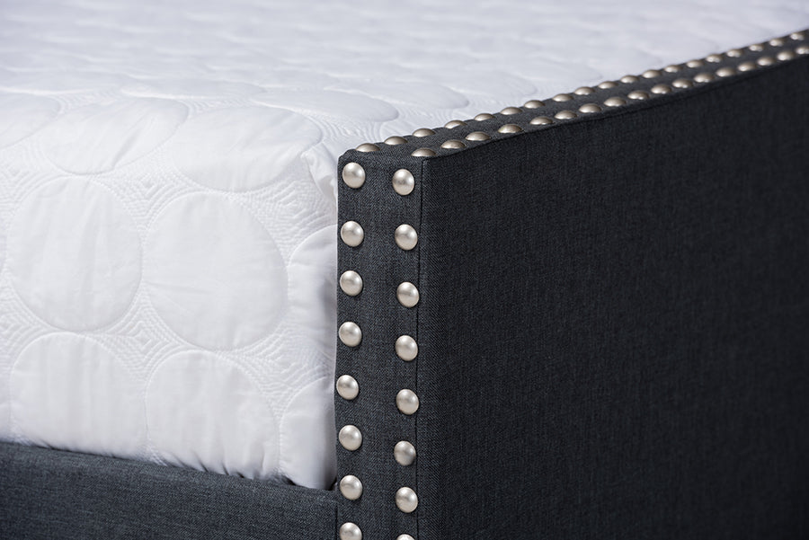 Haylie Modern and Contemporary Dark Grey Fabric Upholstered Queen Size Daybed with Roll-Out Trundle Bed