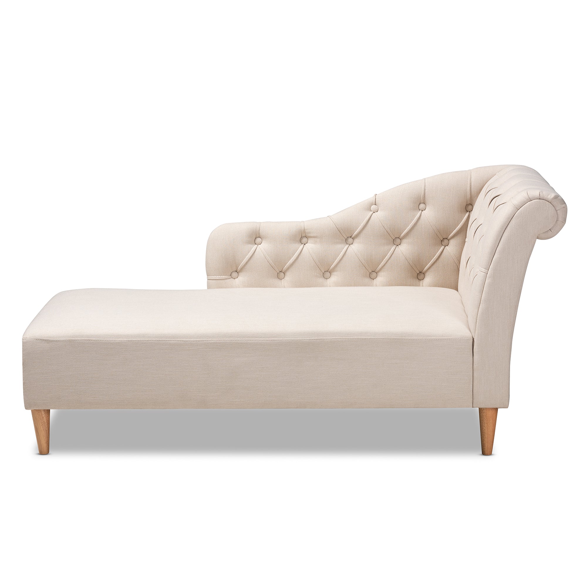 Baxton Studio Emeline Modern and Contemporary Beige Fabric Upholstered Oak Finished Chaise Lounge