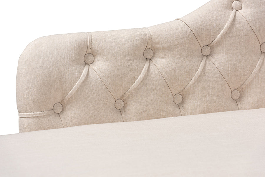 Emeline Modern and Contemporary Beige Fabric Upholstered Oak Finished Chaise Lounge