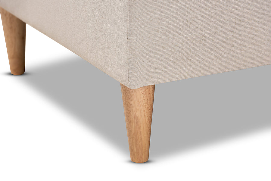Emeline Modern and Contemporary Beige Fabric Upholstered Oak Finished Chaise Lounge