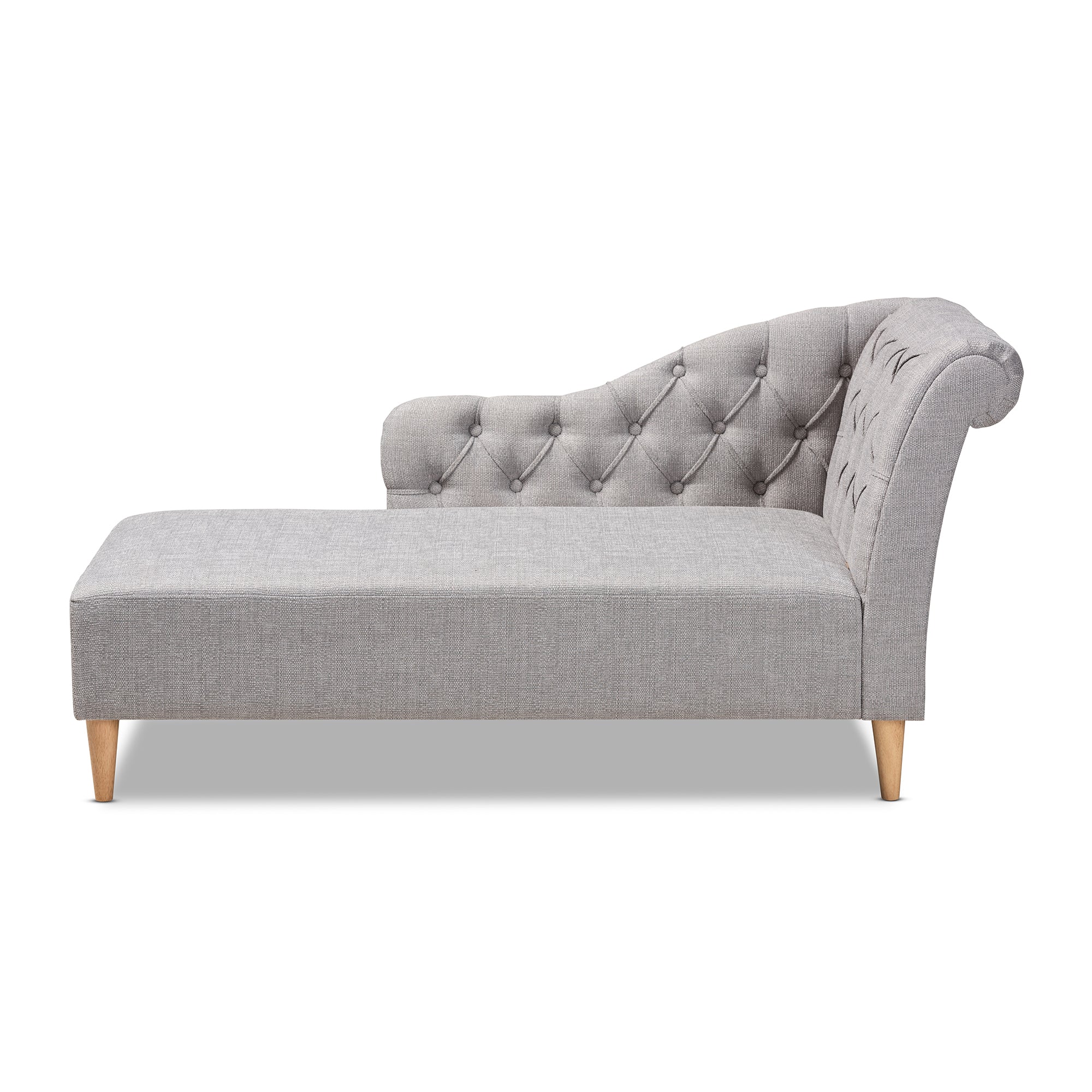 Baxton Studio Emeline Modern and Contemporary Grey Fabric Upholstered Oak Finished Chaise Lounge