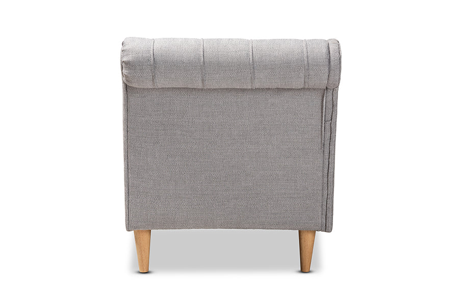 Emeline Modern and Contemporary Grey Fabric Upholstered Oak Finished Chaise Lounge