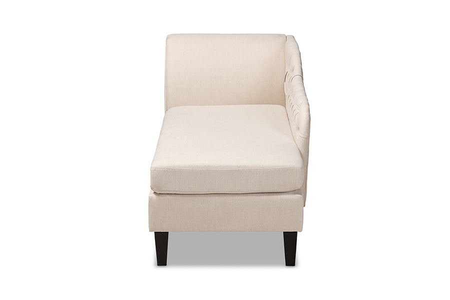 Florent Modern and Contemporary Beige Fabric Upholstered Black Finished Chaise Lounge