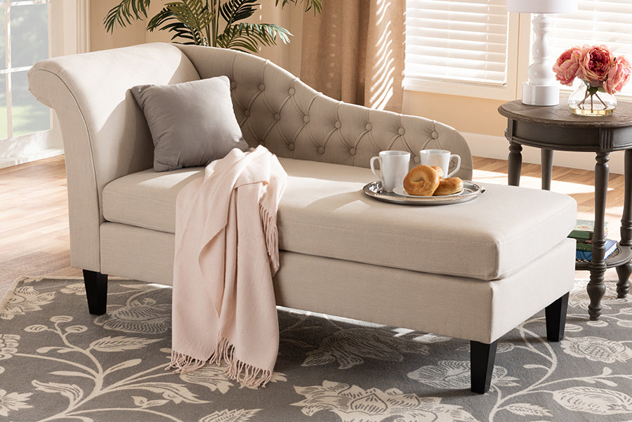Florent Modern and Contemporary Beige Fabric Upholstered Black Finished Chaise Lounge