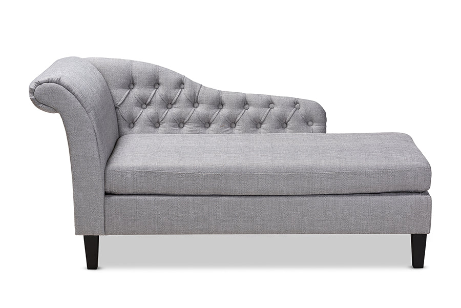 Florent Modern and Contemporary Grey Fabric Upholstered Black Finished Chaise Lounge