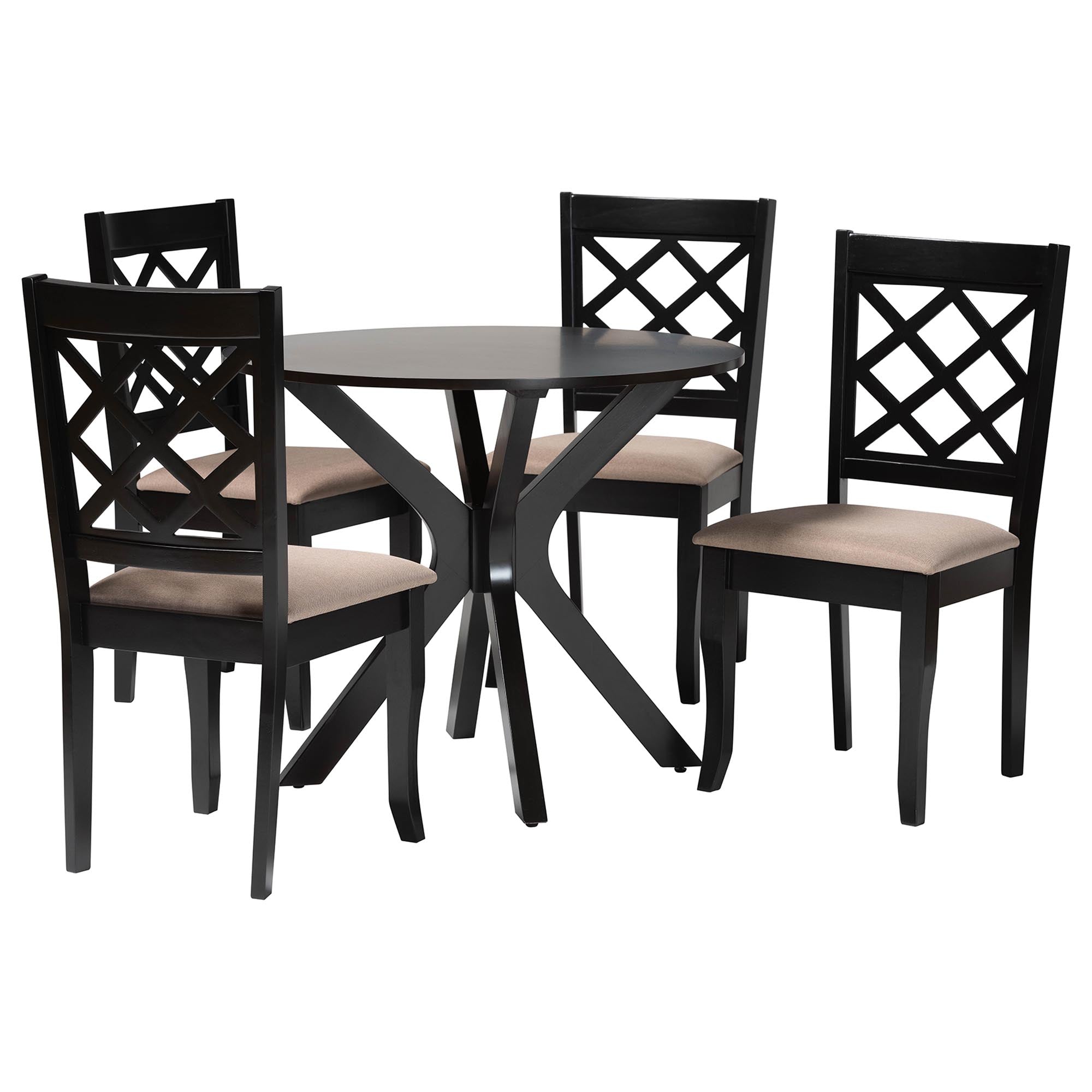 Jana Modern Sand Fabric and Espresso Brown Wood 5-Piece Dining Set