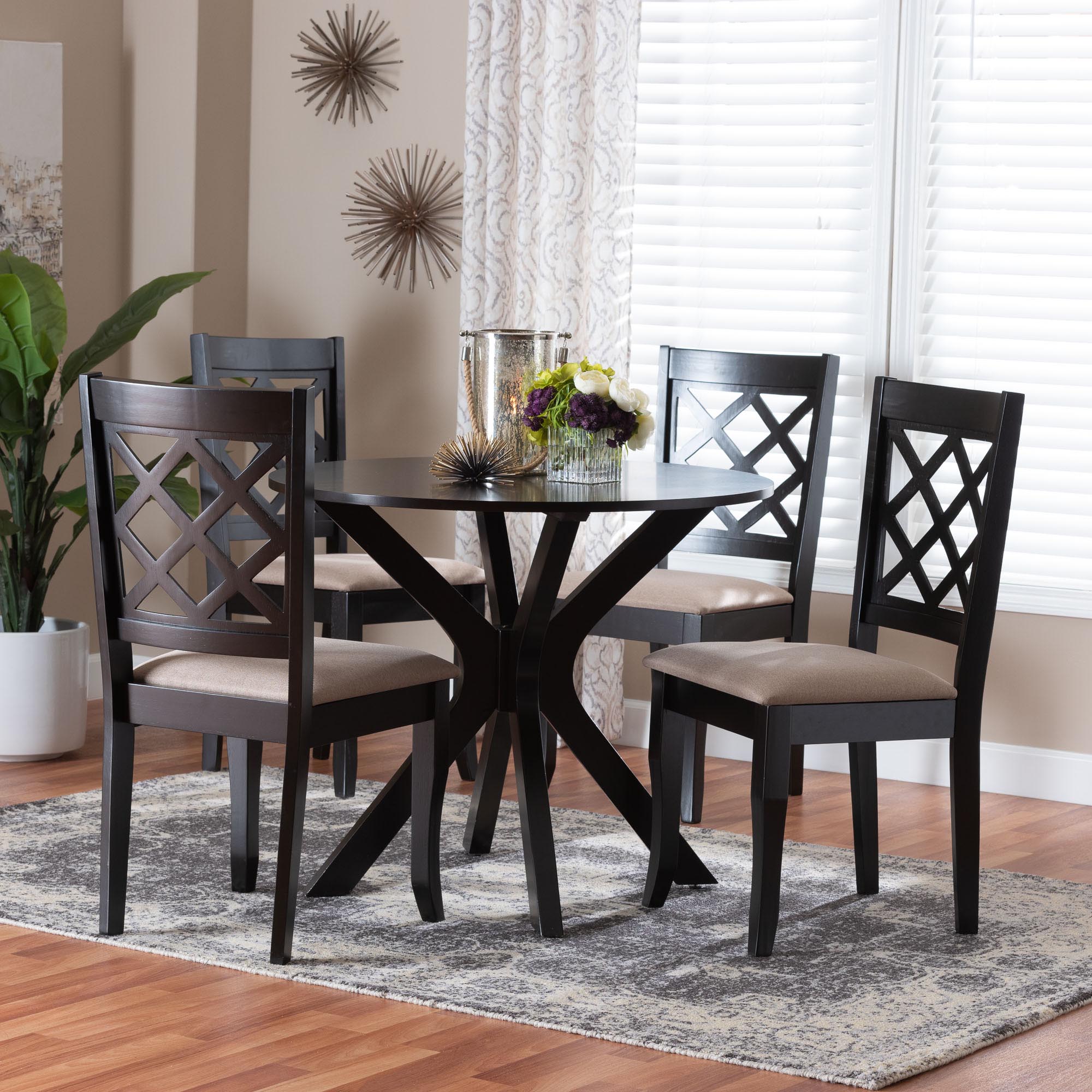 Jana Modern Sand Fabric and Espresso Brown Wood 5-Piece Dining Set