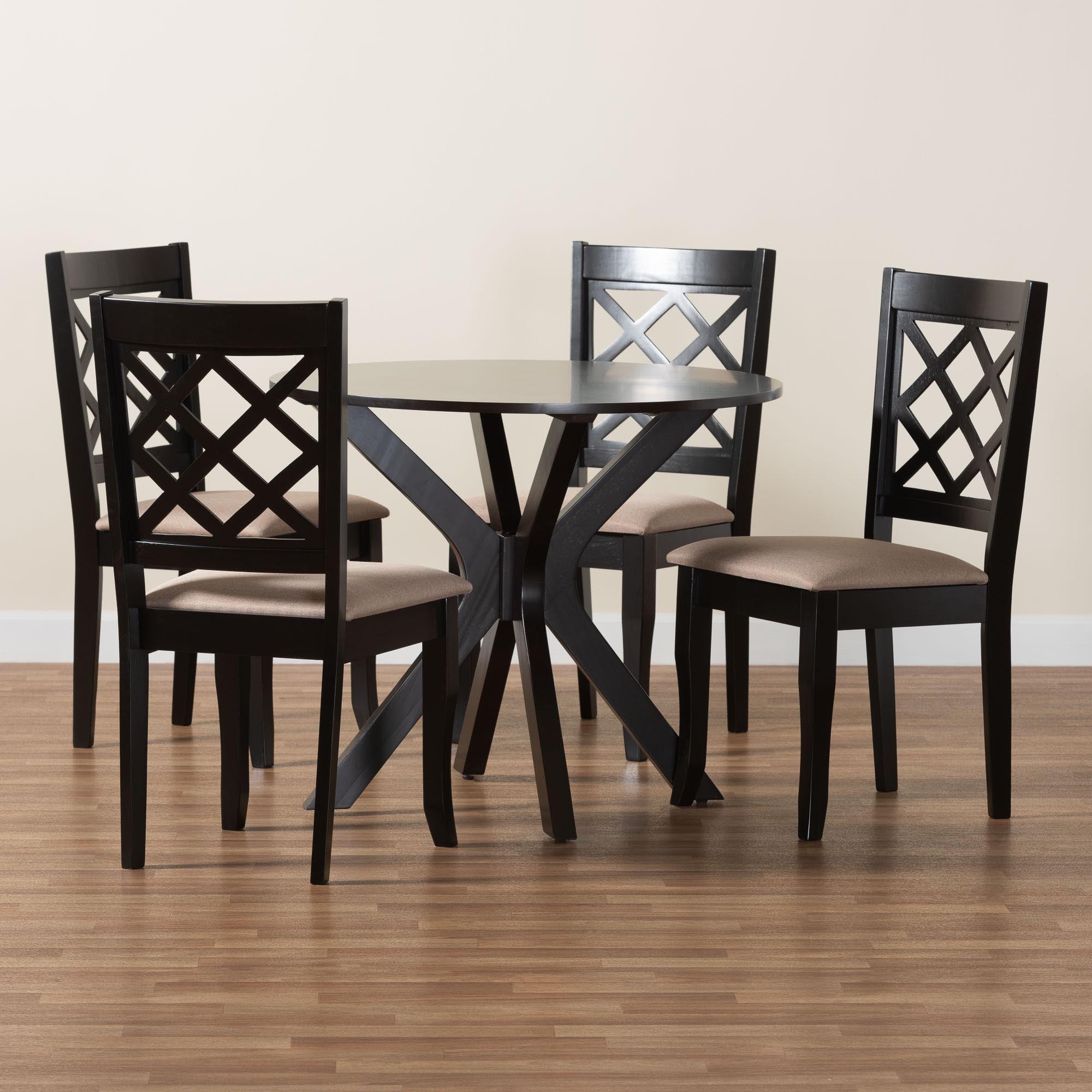 Jana Modern Sand Fabric and Espresso Brown Wood 5-Piece Dining Set