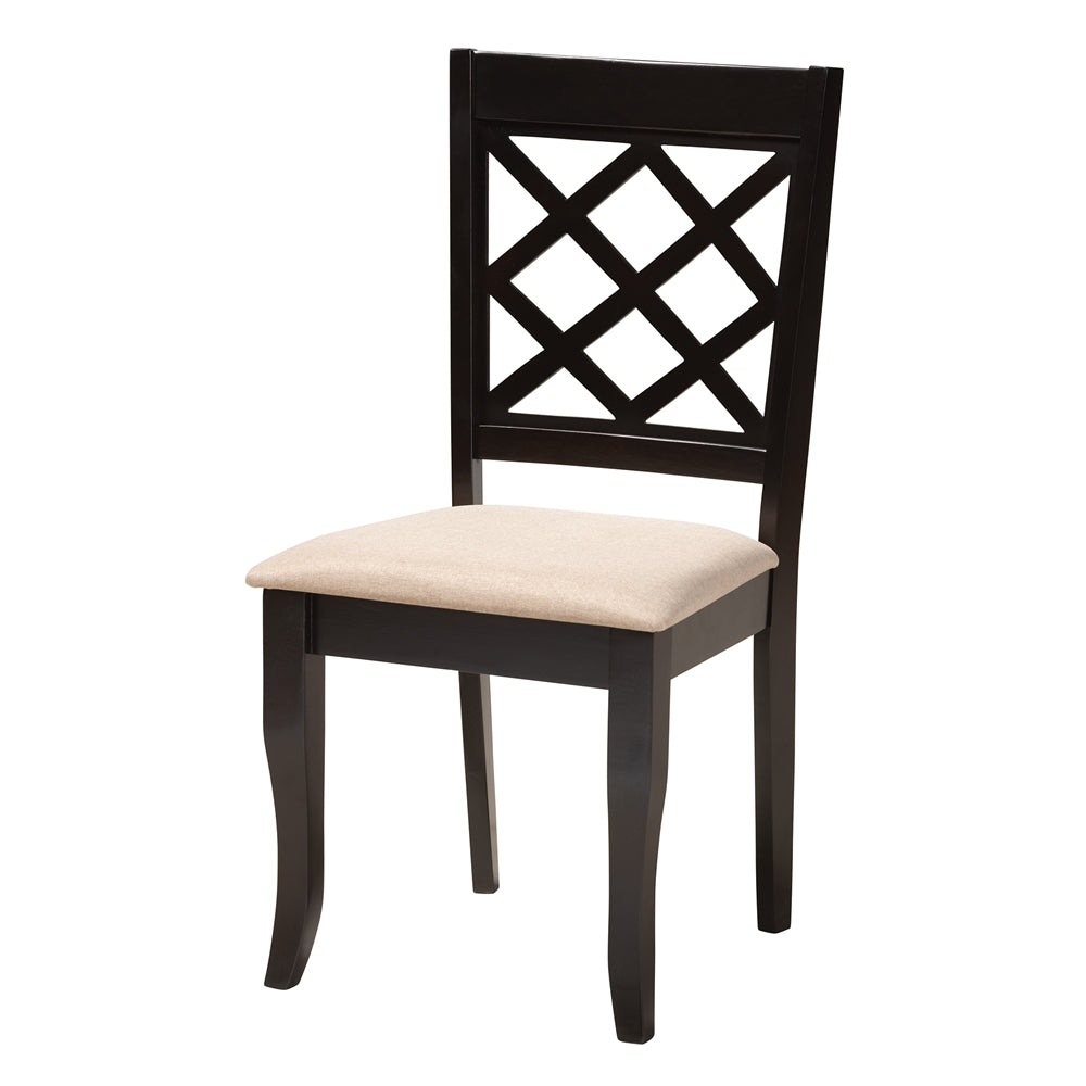 Lexi Modern Beige Fabric and Dark Brown Finished Wood 5-Piece Dining Set