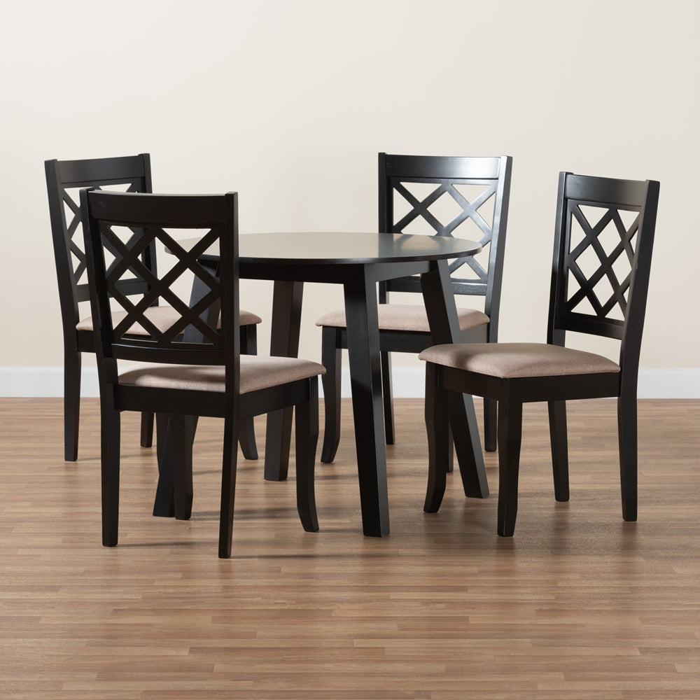 Lexi Modern Beige Fabric and Dark Brown Finished Wood 5-Piece Dining Set