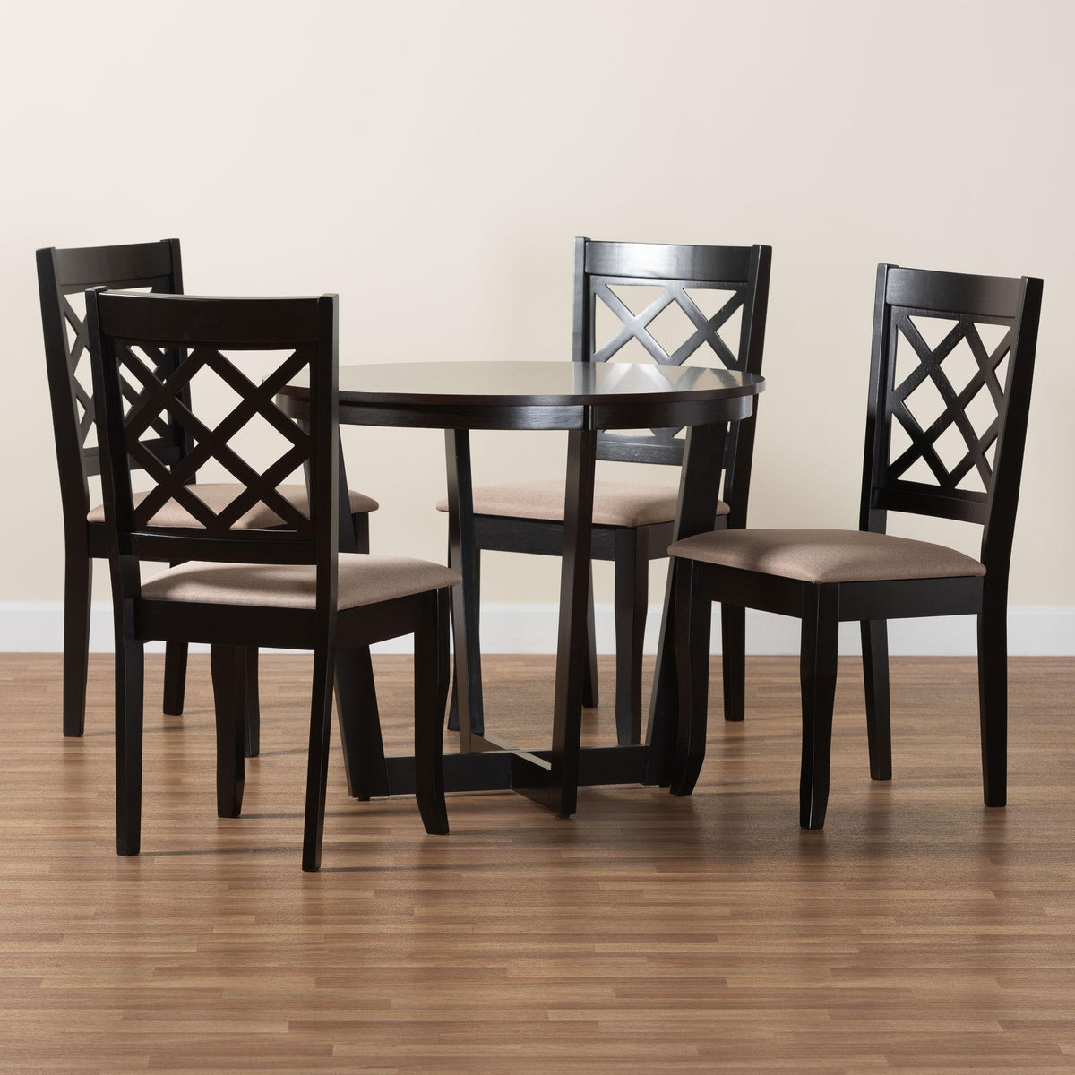 Selby Modern Sand Fabric and Dark Brown Wood 5-Piece Dining Set