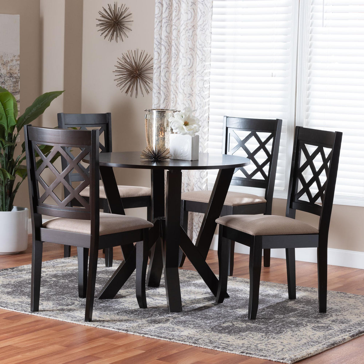 Adina Modern Sand Fabric and Dark Brown Wood 5-Piece Dining Set