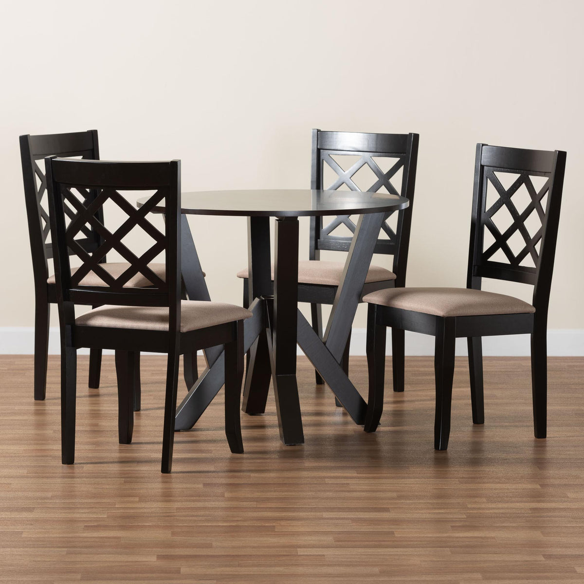 Adina Modern Sand Fabric and Dark Brown Wood 5-Piece Dining Set