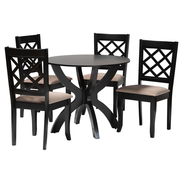 Savina Modern Sand Fabric and Dark Brown Wood 5-Piece Dining Set