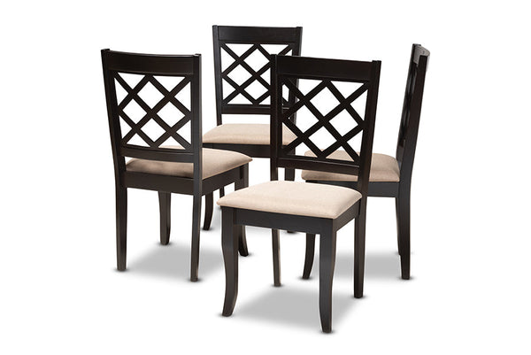 Verner Modern and Contemporary Sand Fabric Upholstered Espresso Brown Finished Wood Dining Chair Set of 4