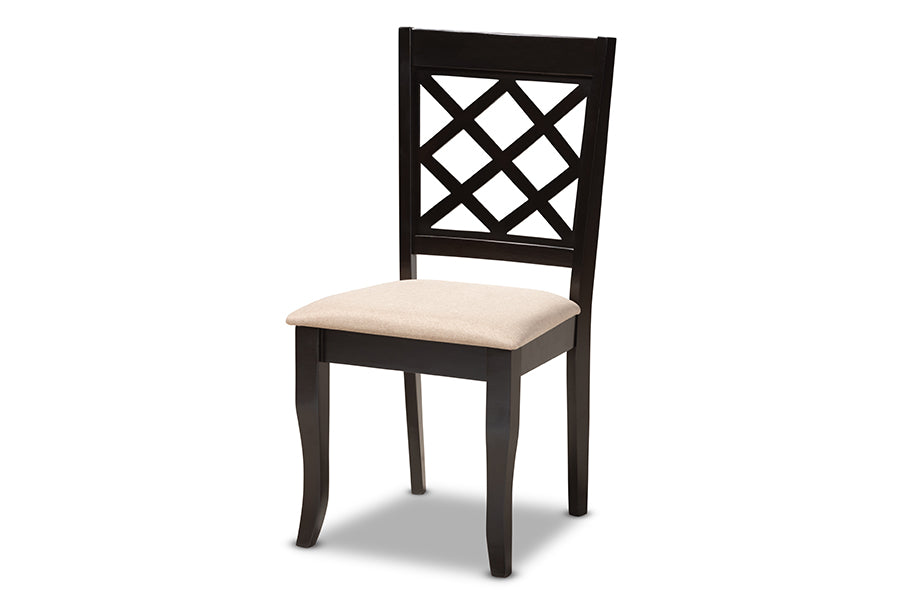 Verner Modern and Contemporary Sand Fabric Upholstered Espresso Brown Finished Wood Dining Chair Set of 4
