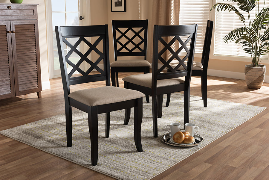Verner Modern and Contemporary Sand Fabric Upholstered Espresso Brown Finished Wood Dining Chair Set of 4