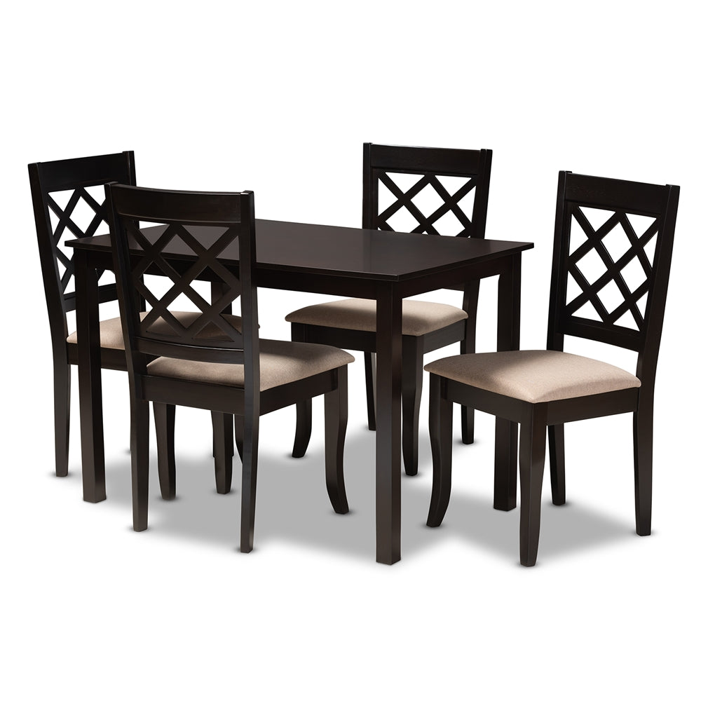 Verner Modern and Contemporary Sand Fabric Upholstered Espresso Brown Finished 5-Piece Wood Dining Set