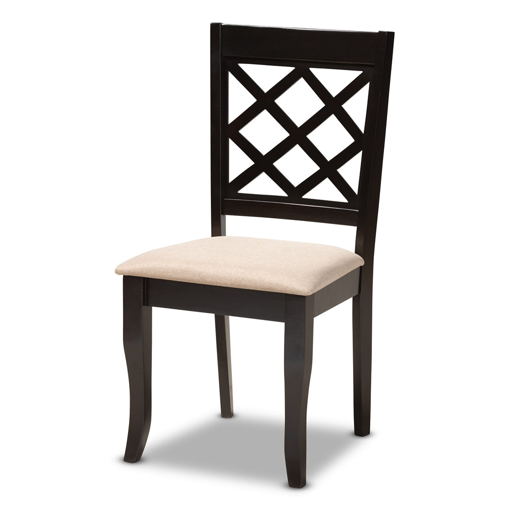 Verner Modern and Contemporary Sand Fabric Upholstered Espresso Brown Finished 5-Piece Wood Dining Set