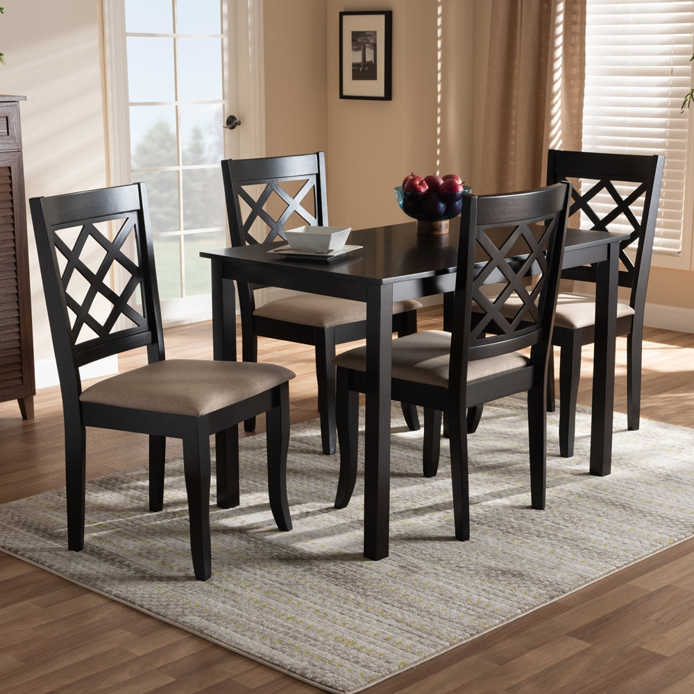 Verner Modern and Contemporary Sand Fabric Upholstered Espresso Brown Finished 5-Piece Wood Dining Set