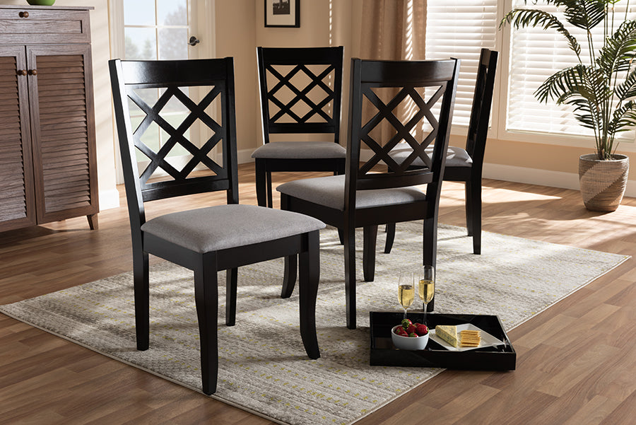Verner Modern and Contemporary Grey Fabric Upholstered Espresso Brown Finished Wood Dining Chair Set of 4