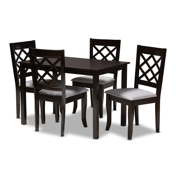 Verner Modern and Contemporary Grey Fabric Upholstered Espresso Brown Finished 5-Piece Wood Dining Set