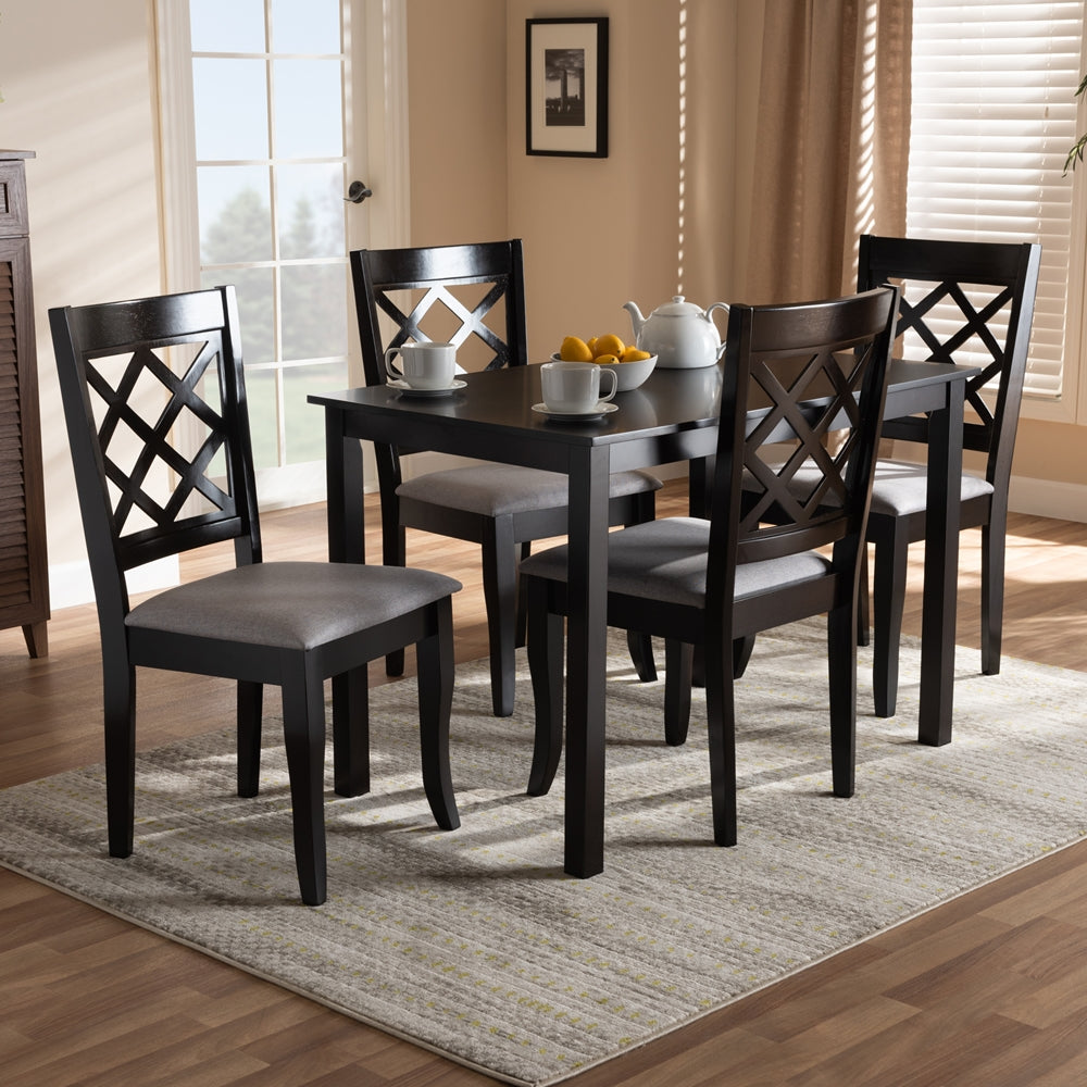 Verner Modern and Contemporary Grey Fabric Upholstered Espresso Brown Finished 5-Piece Wood Dining Set