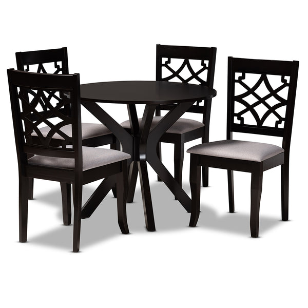 Elena Modern and Contemporary Grey Fabric Upholstered and Dark Brown Finished Wood 5-Piece Dining Set