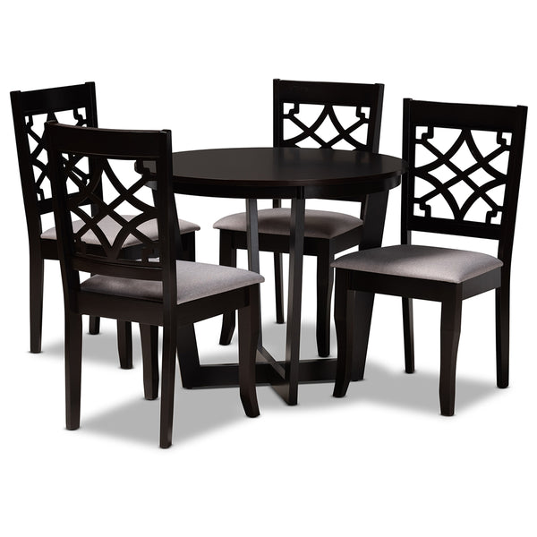 Tricia Modern and Contemporary Grey Fabric Upholstered and Dark Brown Finished Wood 5-Piece Dining Set