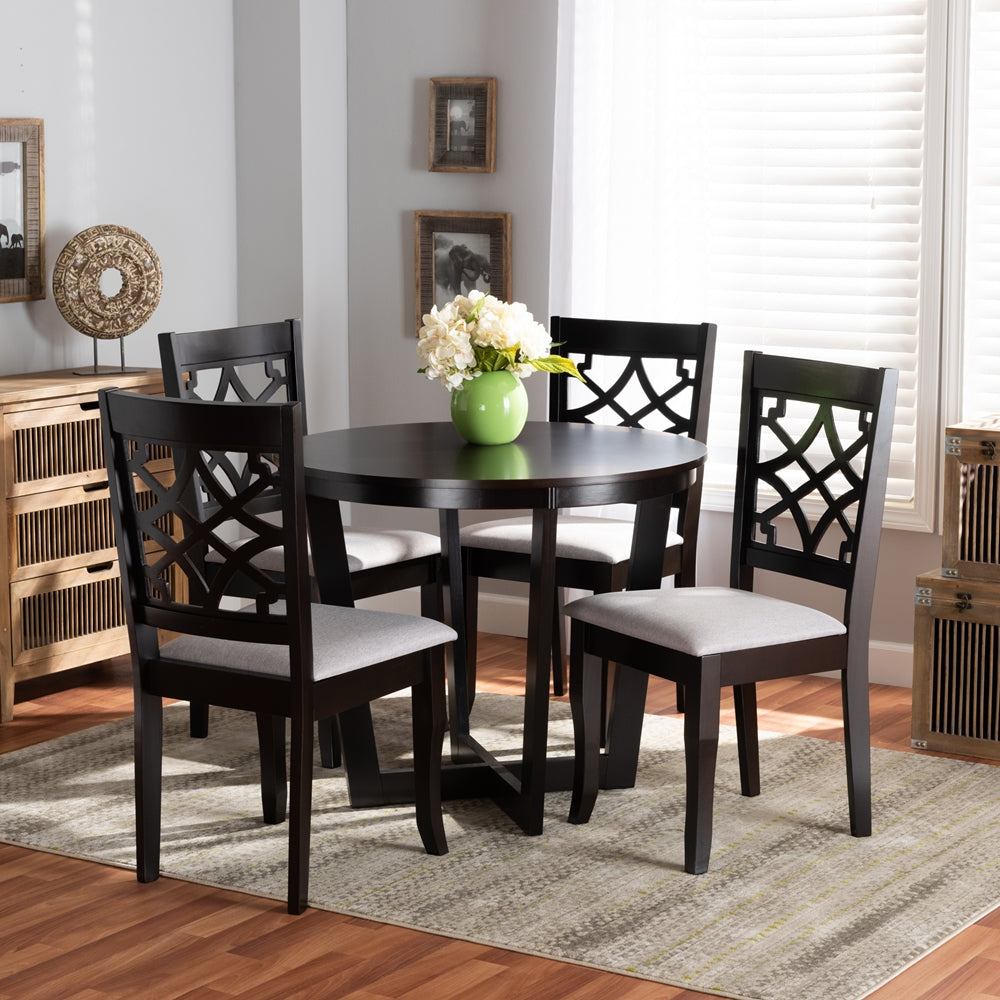 Tricia Modern and Contemporary Grey Fabric Upholstered and Dark Brown Finished Wood 5-Piece Dining Set
