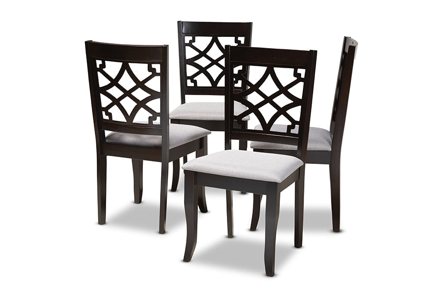 Mael Modern and Contemporary Grey Fabric Upholstered Espresso Brown Finished Wood Dining Chair Set of 4