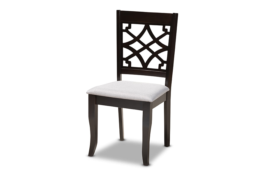 Mael Modern and Contemporary Grey Fabric Upholstered Espresso Brown Finished Wood Dining Chair Set of 4
