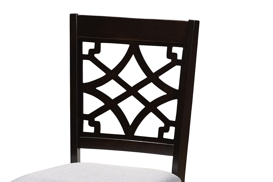 Mael Modern and Contemporary Grey Fabric Upholstered Espresso Brown Finished Wood Dining Chair Set of 4